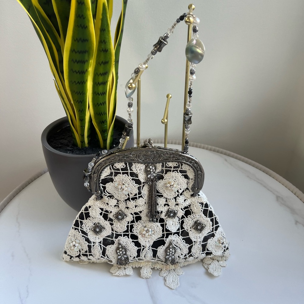 Elegant Black and White Lace Women's Bag